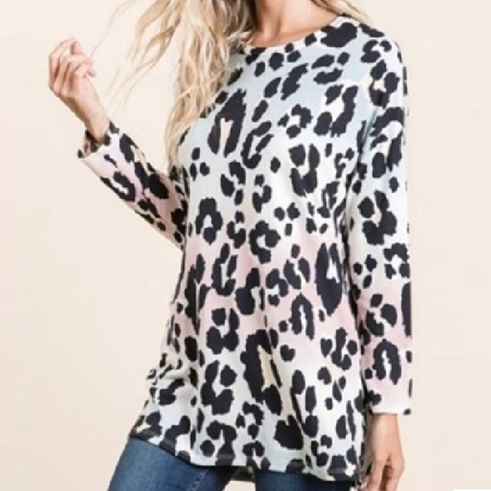Bombom Animal Print Womens Top Tunic New with Tags Pastel Colors Sz S